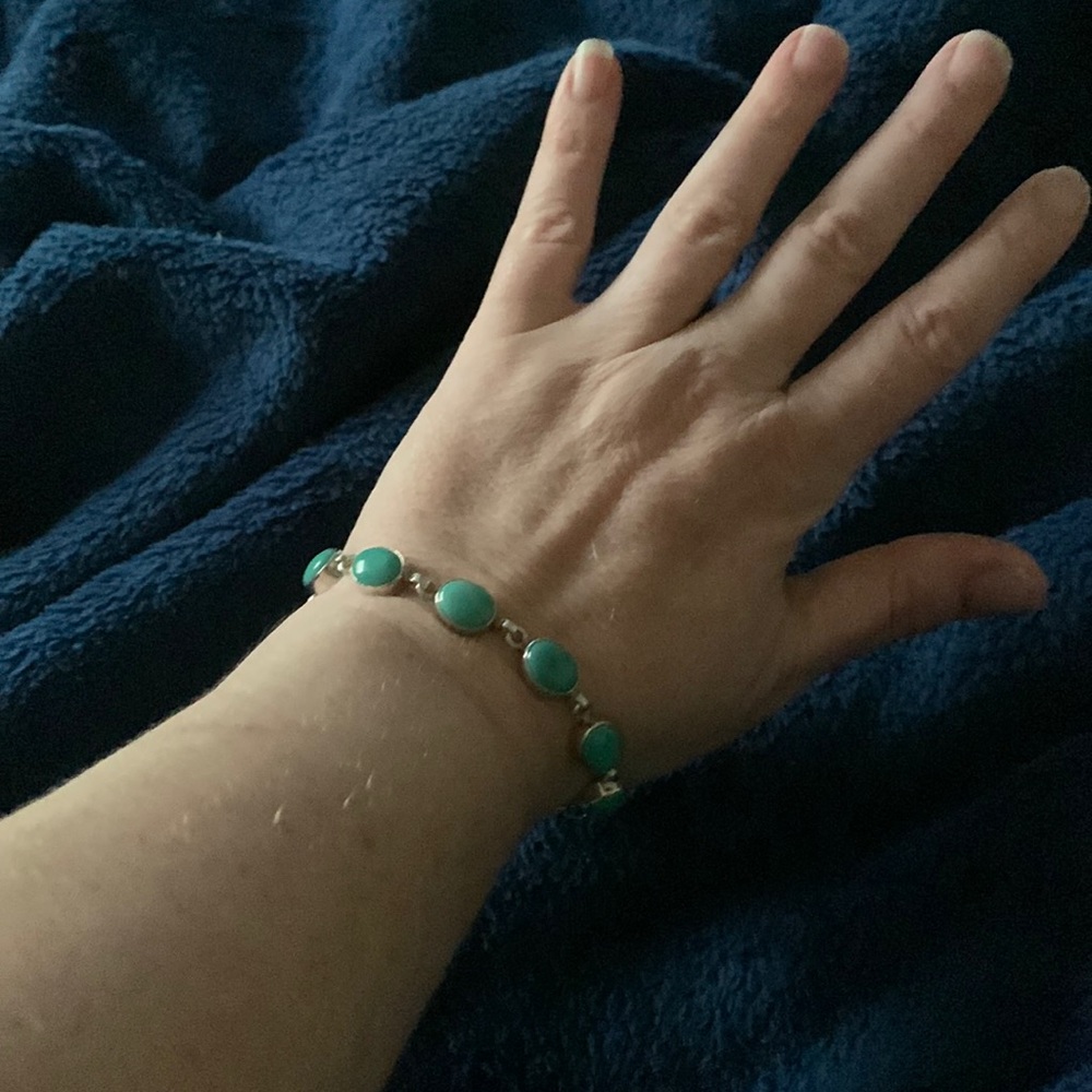 925 Turquoise Circular Panel Toggle Bracelet Adju… - image 6
